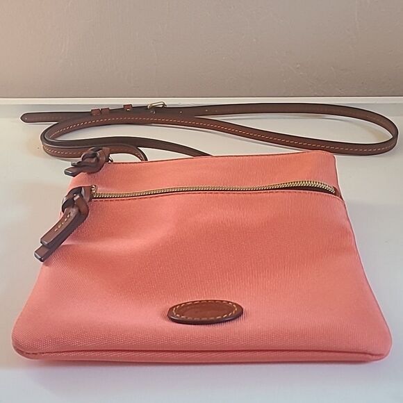 Dooney & Bourke Nylon Double Zip Coral Orange Crossbody Bag Leather Details - Picture 11 of 16